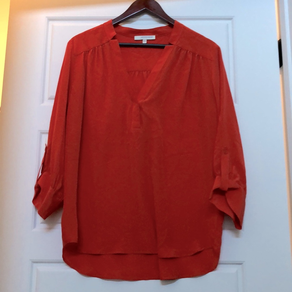 Lavender brown red/orange silk blouse.